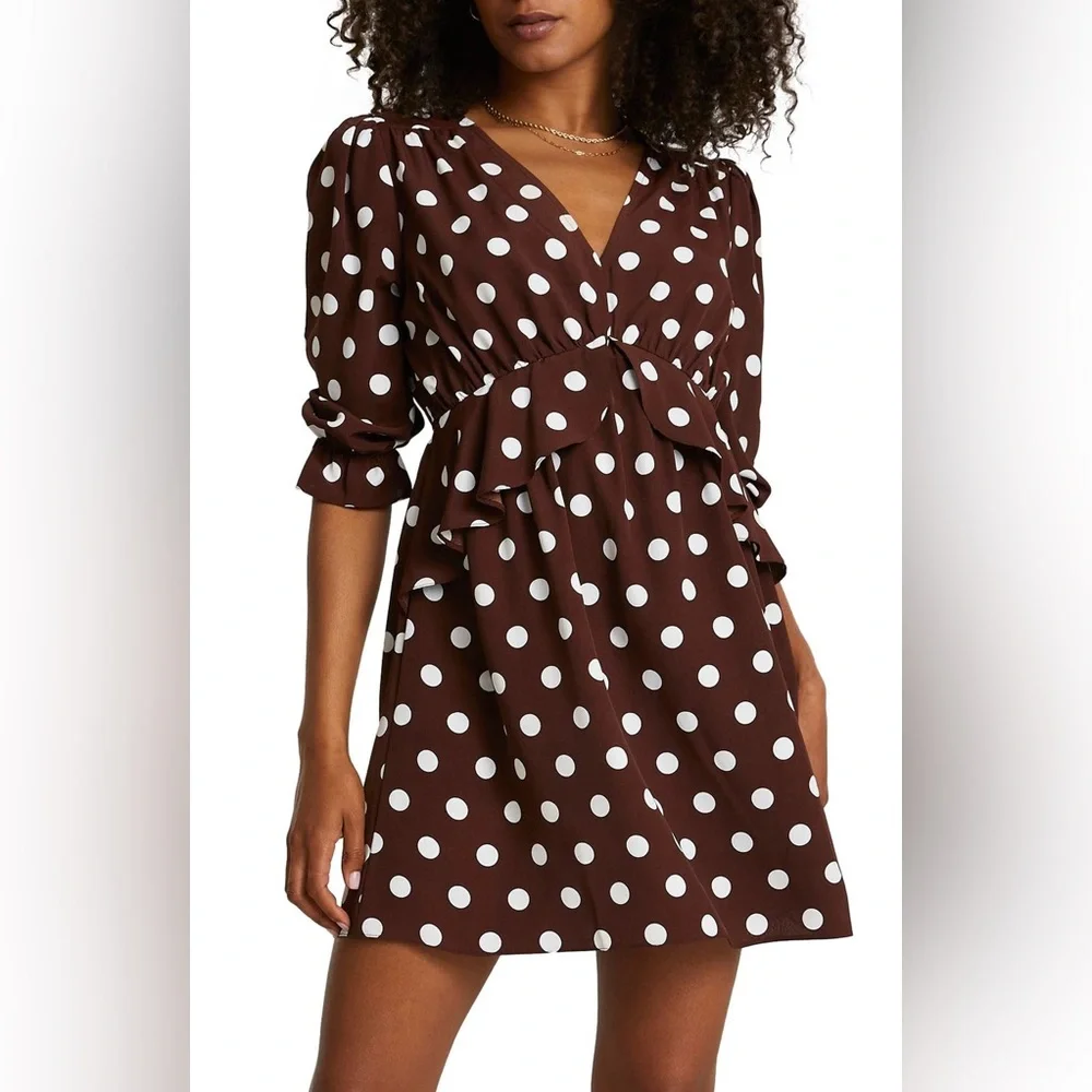 River Island Brown and White Polka Dot Dress